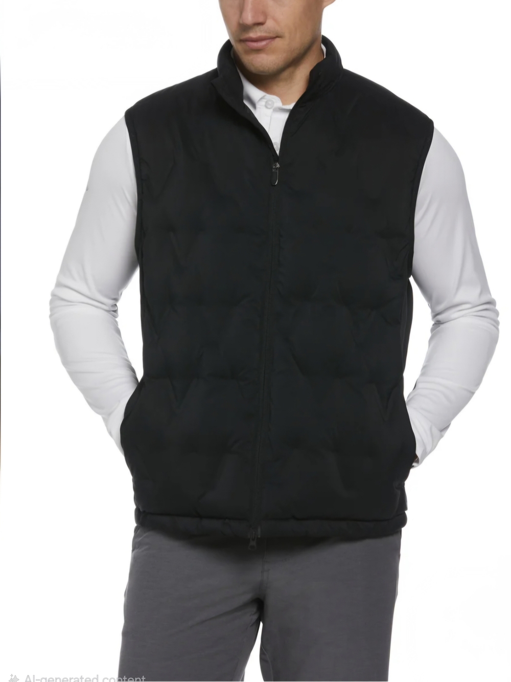 Callaway Mens Welded Chevron Print Full Zip Black Puffer Golf Vest Sz L
